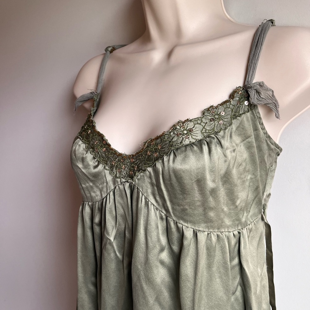 Free people Y2k baby doll slip dress silk midi olive green size 2 NWT - Picture 4 of 16